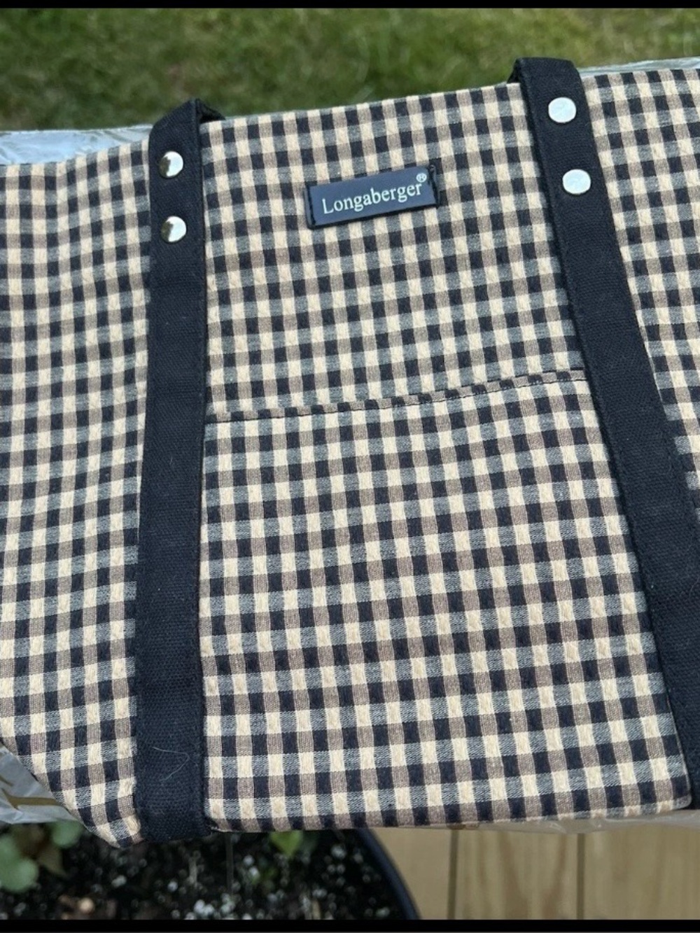 Longaberger Homestead Tan & Black Small Tote Bag~ 9.5” X 11” X 4”